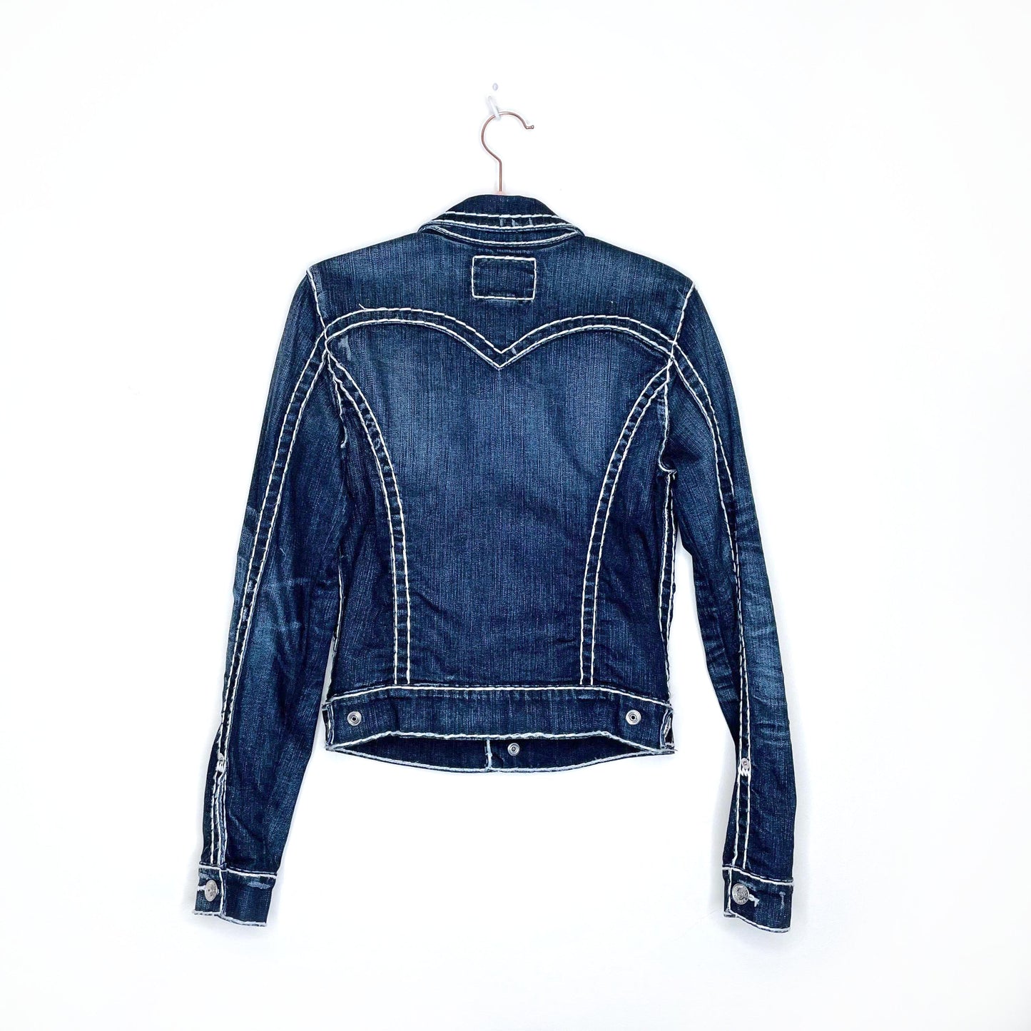 true religion emily super t contrast stitch jean jacket - size medium