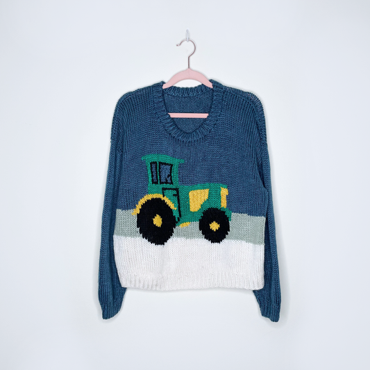 vintage handmade green john deere tractor sweater - size sm/med