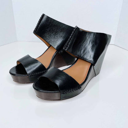 anthropologie trask riki mule leather wedge sandals - size 9