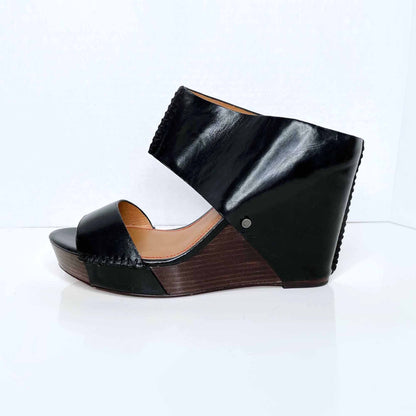 anthropologie trask riki mule leather wedge sandals - size 9