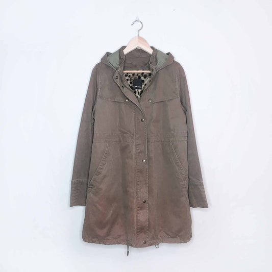 Trouvé twill parka with leopard faux fur removable lining - size Medium