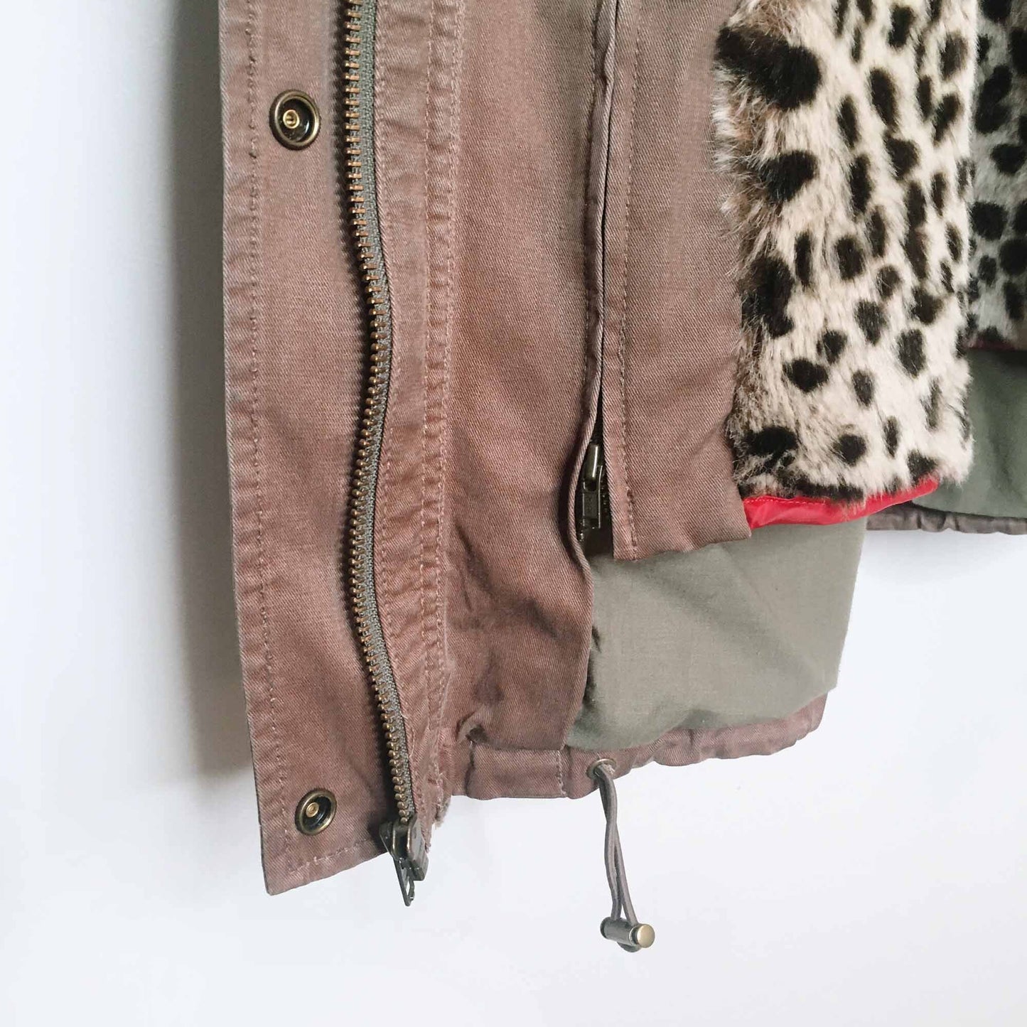 Trouvé twill parka with leopard faux fur removable lining - size Medium