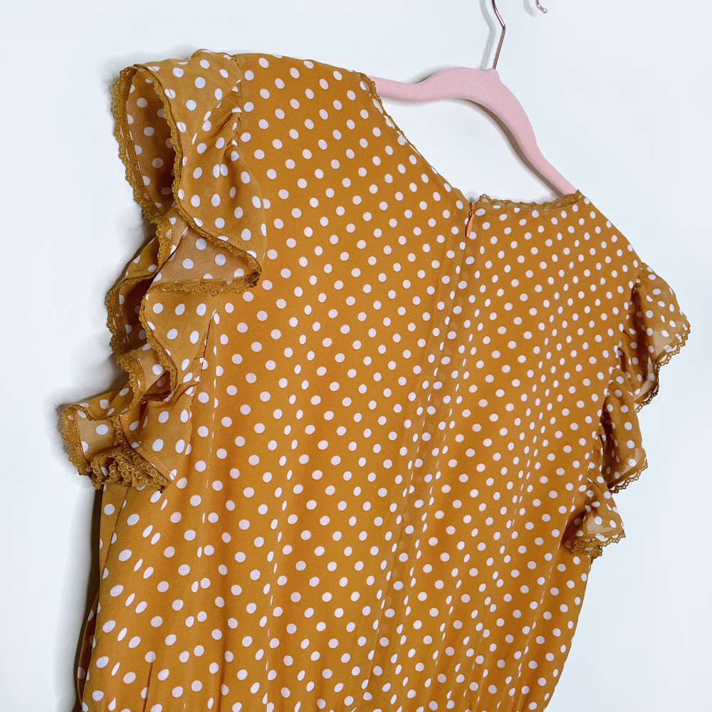 tularosa huntington yellow polka dot ruffle mini dress - size medium