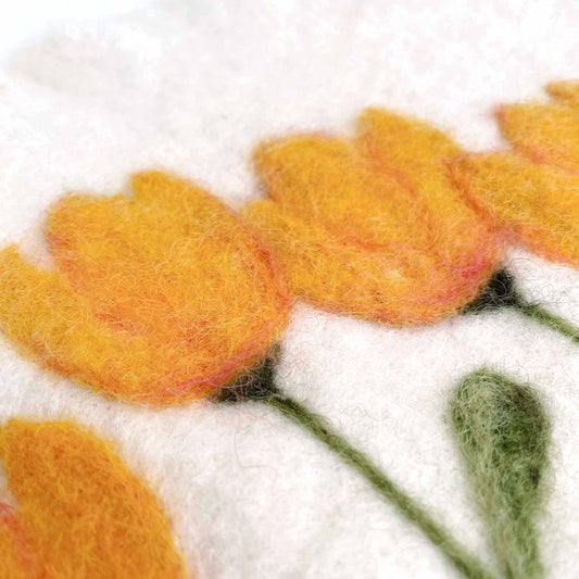 vintage handmade felted wool folk tulip wall hanging - 17x14"