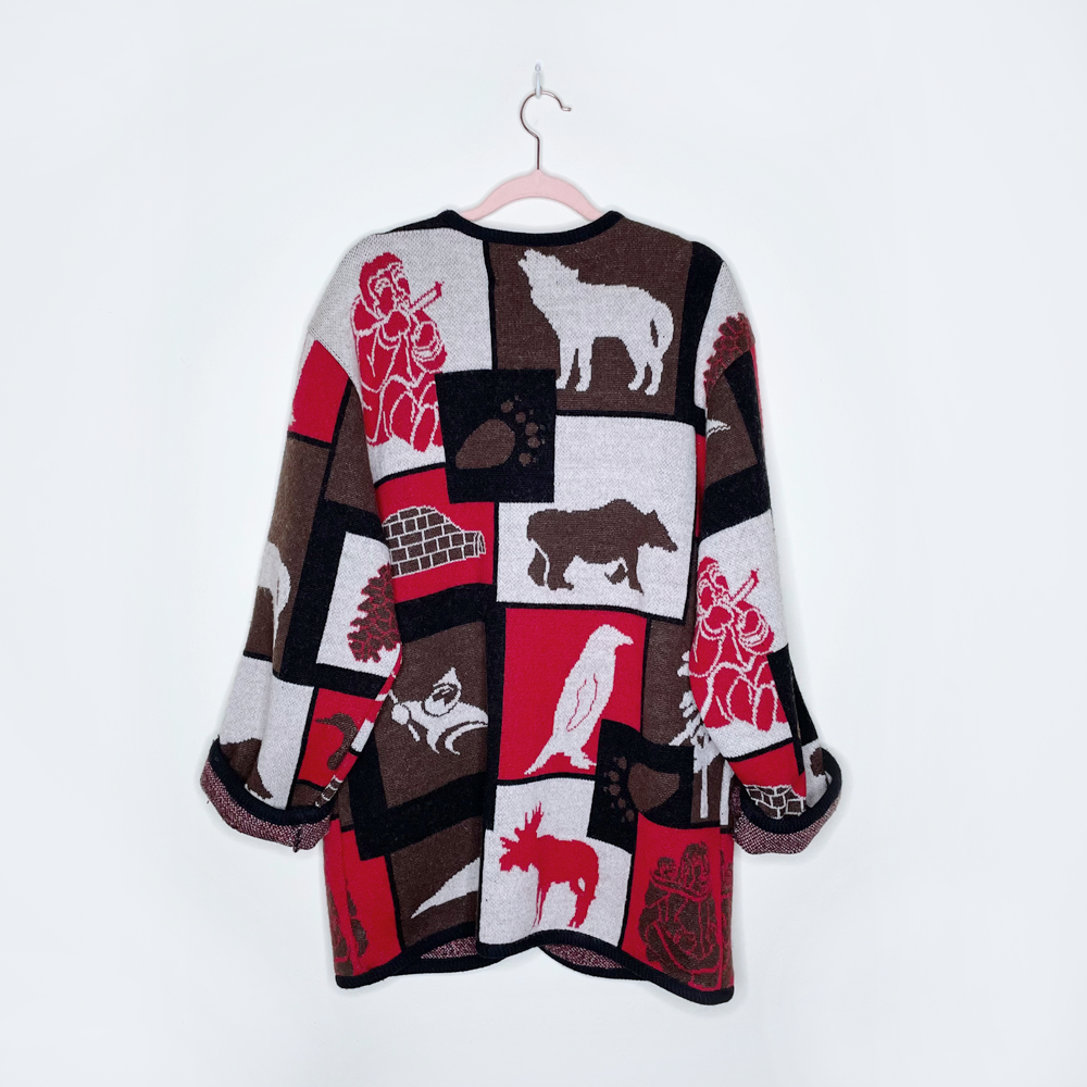 vintage tundra wool canadiana scene cardigan sweater jacket - size medium