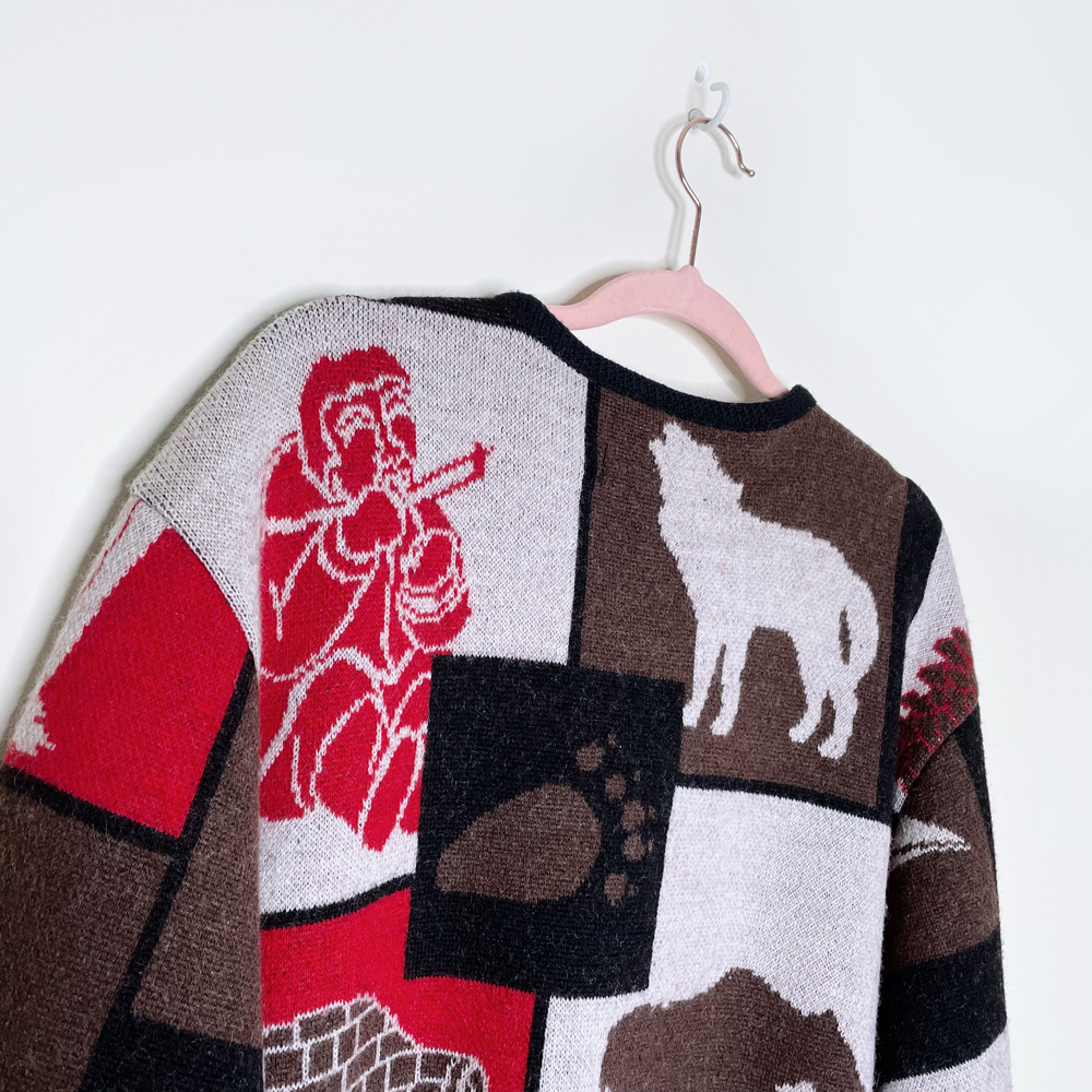 vintage tundra wool canadiana scene cardigan sweater jacket - size medium