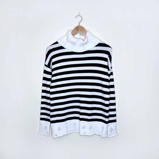 elana wang cozy striped distressed turtleneck sweater - size small