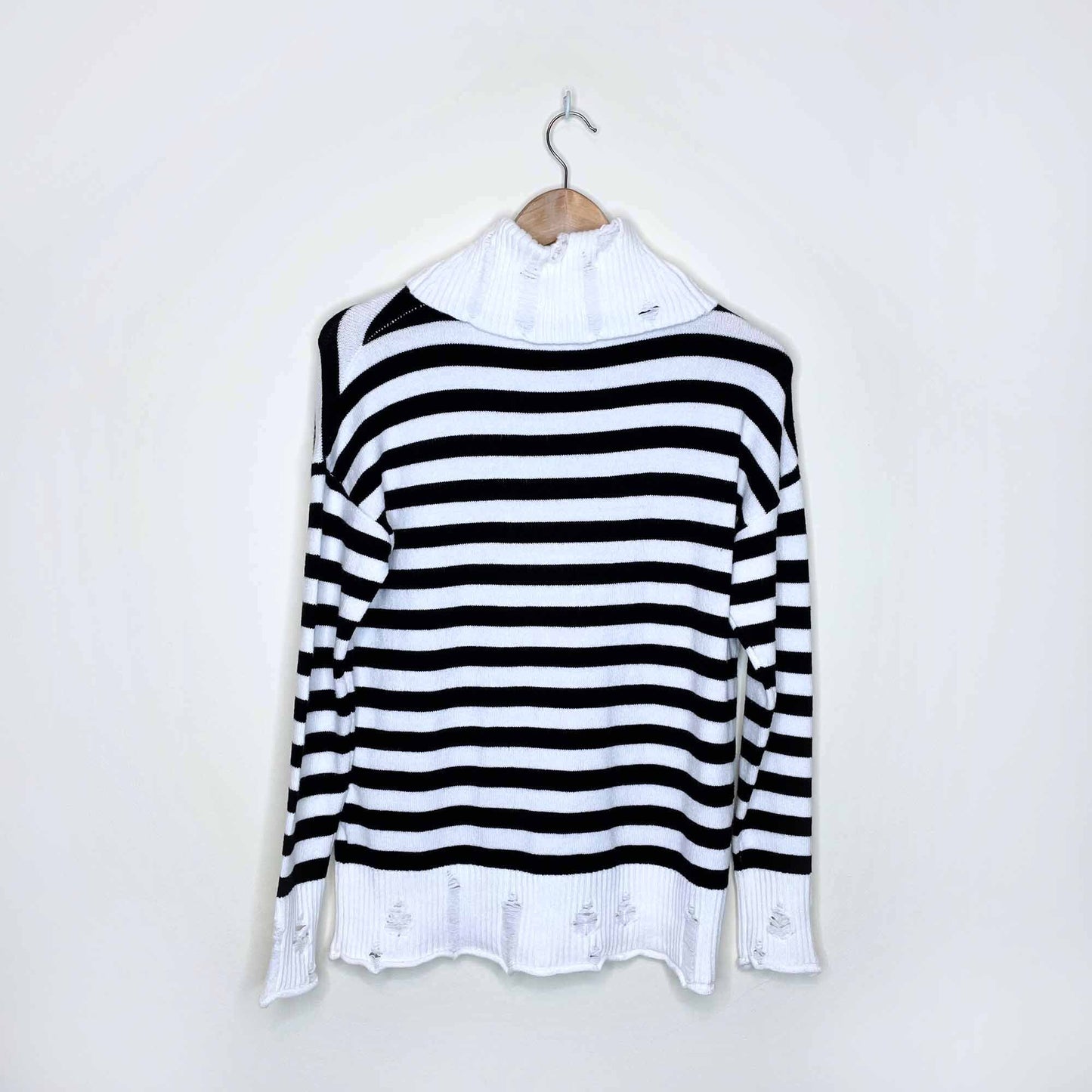 elana wang cozy striped distressed turtleneck sweater - size small