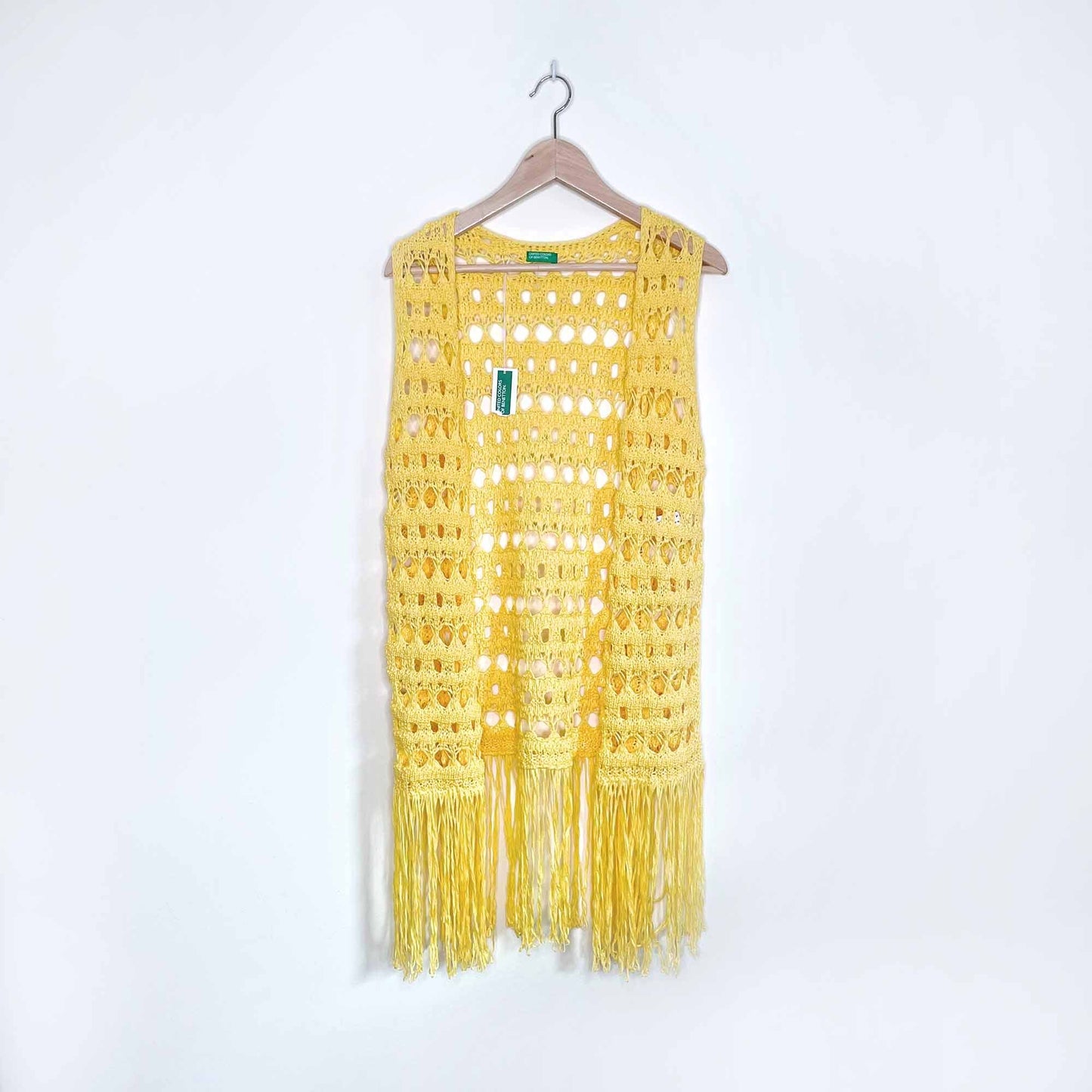 nwt united colors of benetton ben batik crochet fringe vest - size medium