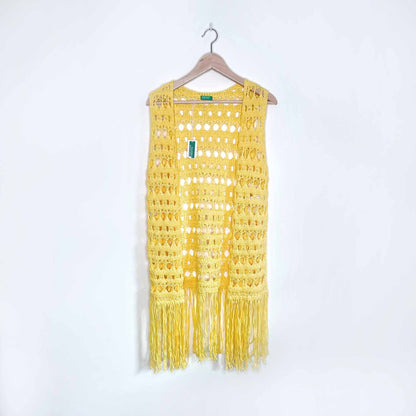 nwt united colors of benetton ben batik crochet fringe vest - size medium