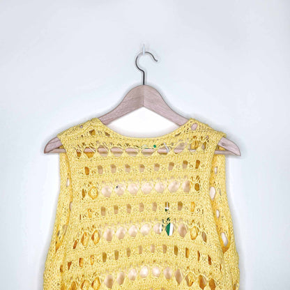 nwt united colors of benetton ben batik crochet fringe vest - size medium