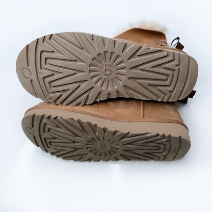 ugg tan mini bailey bow II short sheepskin boots - size 7