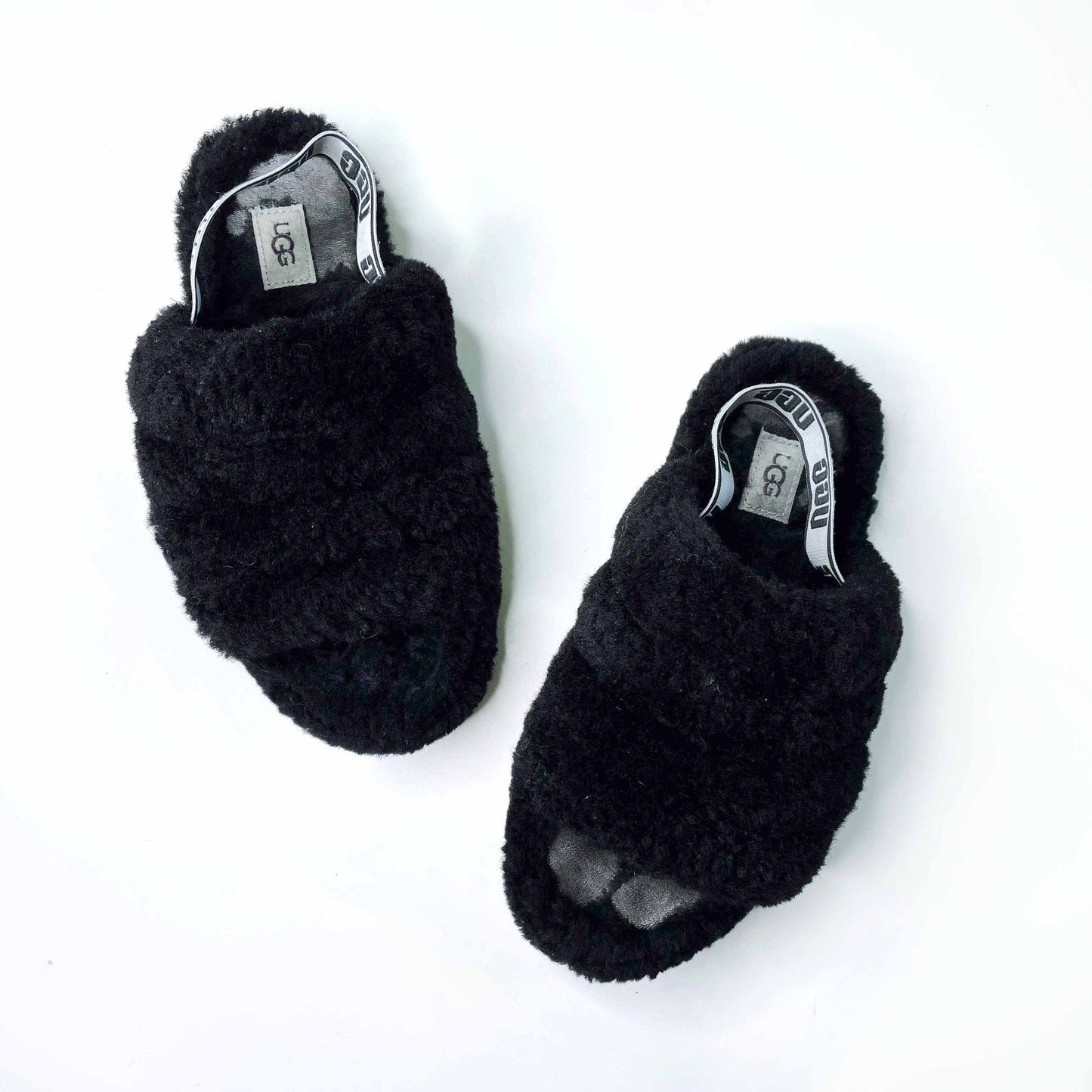 ugg black fluff yeah sheepskin slide slippers - size 8.5