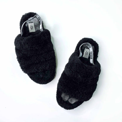 ugg black fluff yeah sheepskin slide slippers - size 8.5