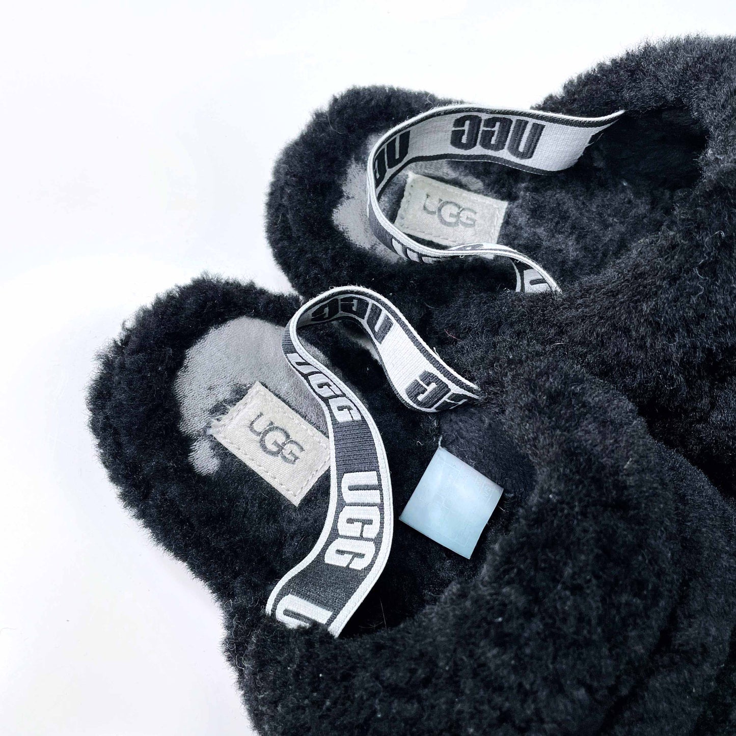 ugg black fluff yeah sheepskin slide slippers - size 8.5