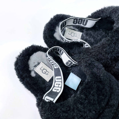ugg black fluff yeah sheepskin slide slippers - size 8.5