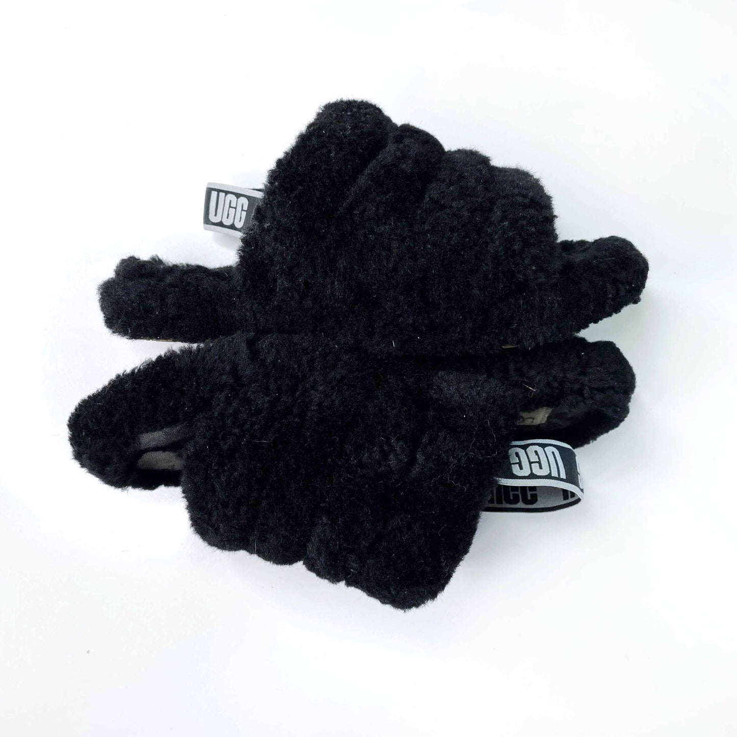 ugg black fluff yeah sheepskin slide slippers - size 8.5