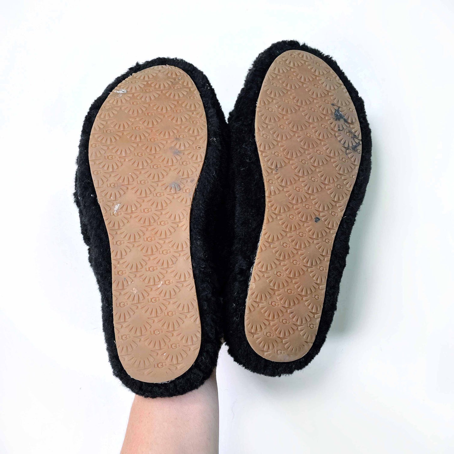 ugg black fluff yeah sheepskin slide slippers - size 8.5