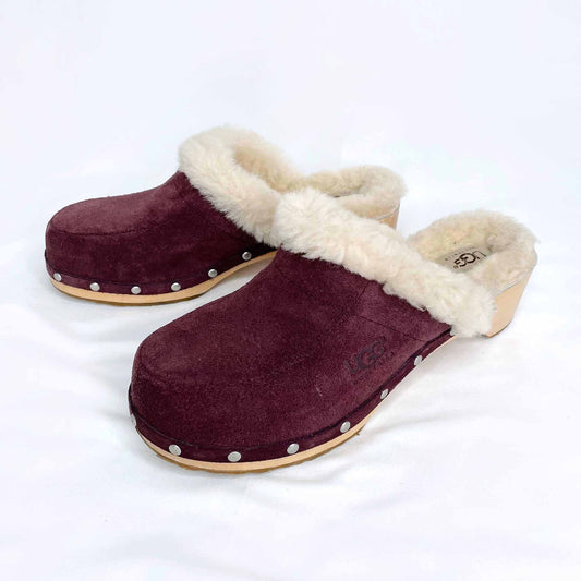 ugg sheepskin lined wooden kalie clogs - size 8