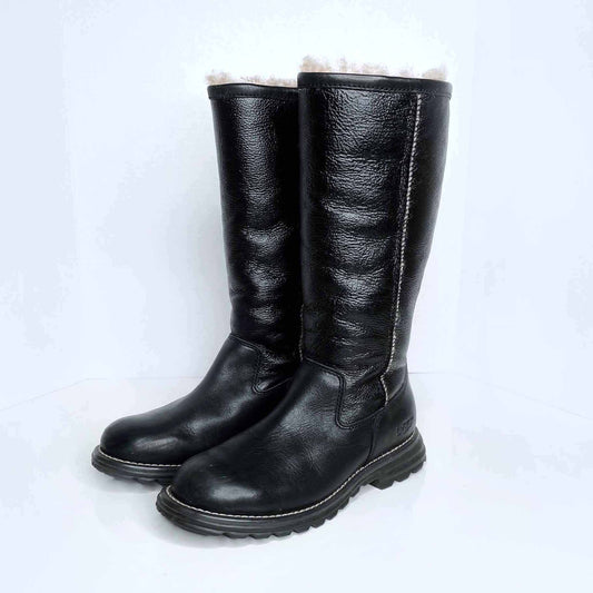 ugg brooks black tall sheepskin boots - size 5