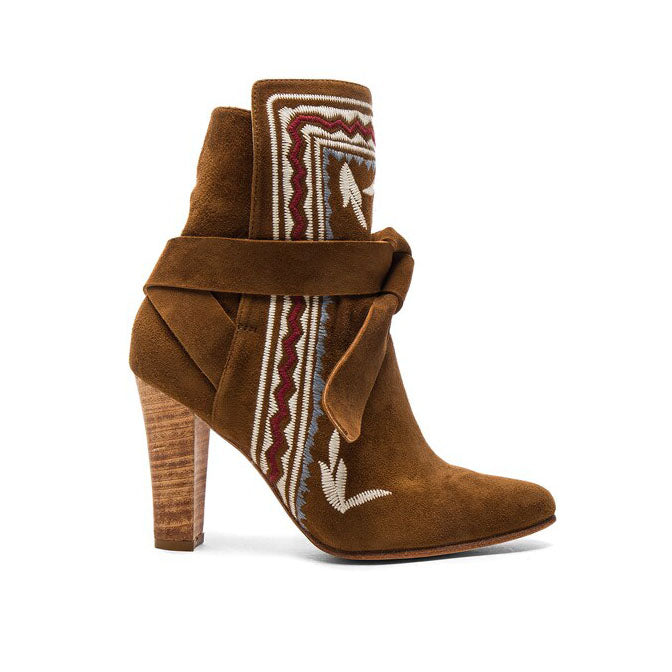 ulla johnson aggie embroidered suede boho ankle booties - size 38