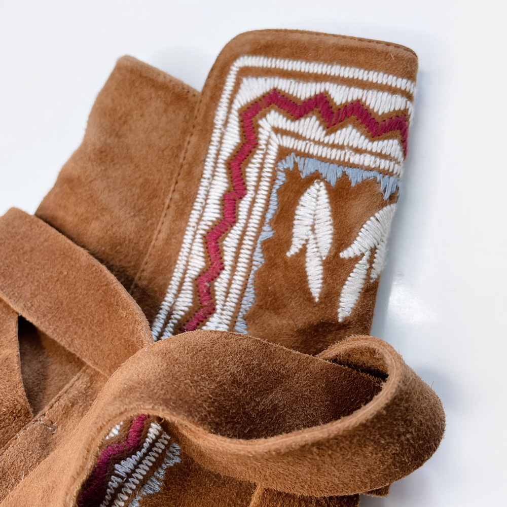 ulla johnson aggie embroidered suede boho ankle booties - size 38