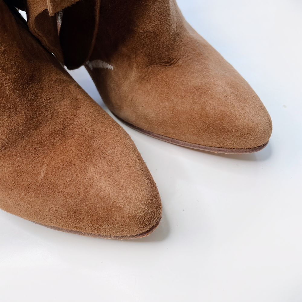 ulla johnson aggie embroidered suede boho ankle booties - size 38