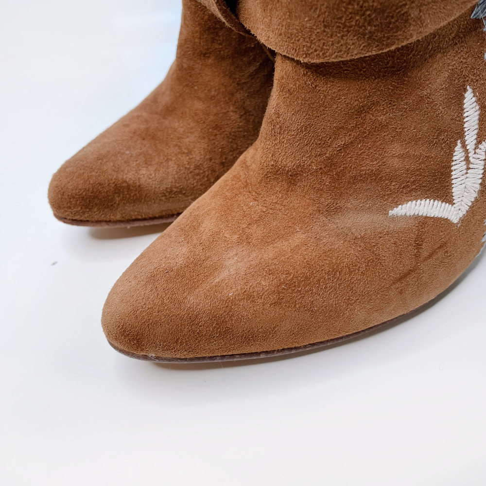 ulla johnson aggie embroidered suede boho ankle booties - size 38