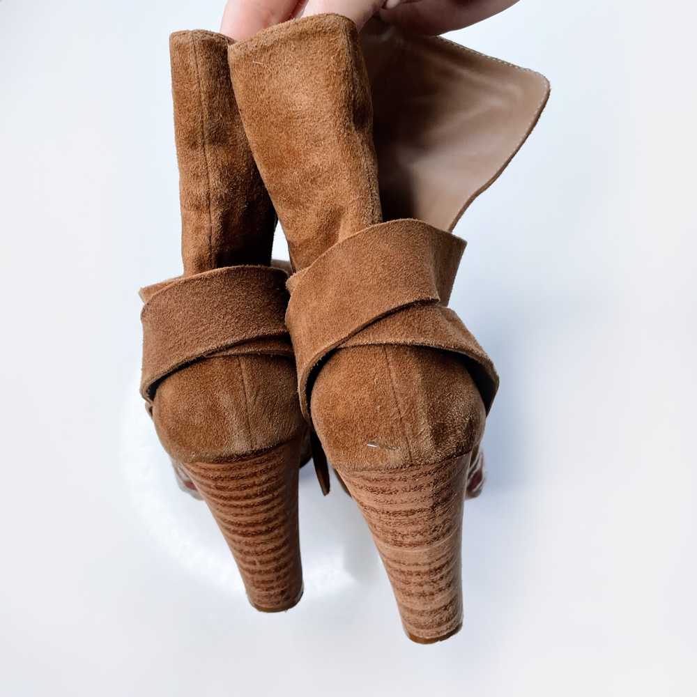 ulla johnson aggie embroidered suede boho ankle booties - size 38