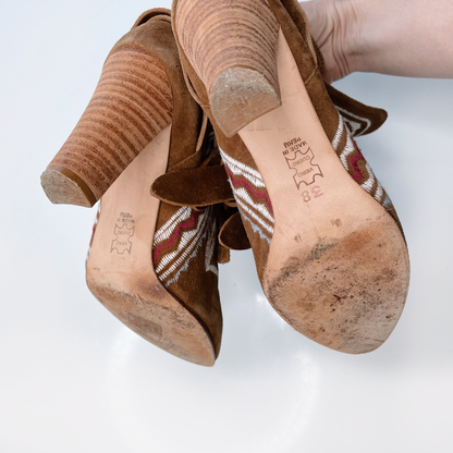 ulla johnson aggie embroidered suede boho ankle booties - size 38