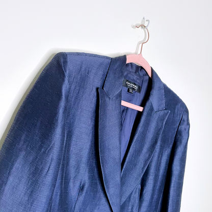 emanuel ungaro metallic blue silk-linen long blazer - size 8