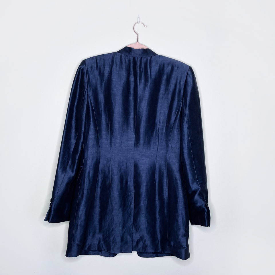 emanuel ungaro metallic blue silk-linen long blazer - size 8