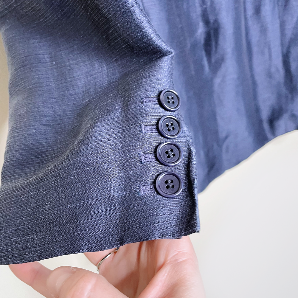 emanuel ungaro metallic blue silk-linen long blazer - size 8