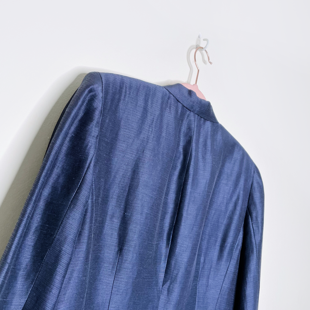emanuel ungaro metallic blue silk-linen long blazer - size 8