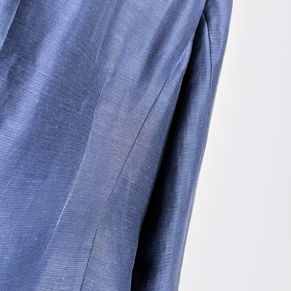 emanuel ungaro metallic blue silk-linen long blazer - size 8