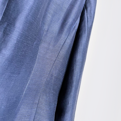 emanuel ungaro metallic blue silk-linen long blazer - size 8