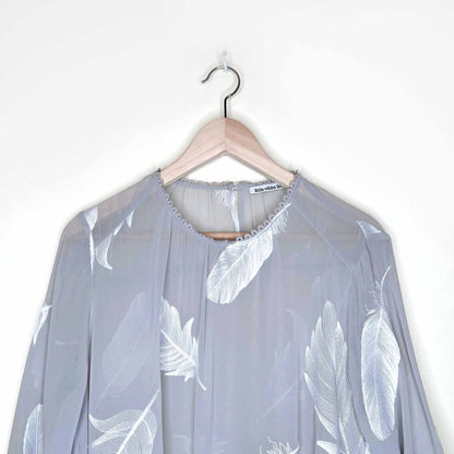 uo little white lies grey chiffon dress with feather embroidery - size m/l