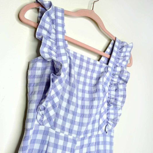 uo urban outfitters emerson purple gingham ruffled jumpsuit - size xs