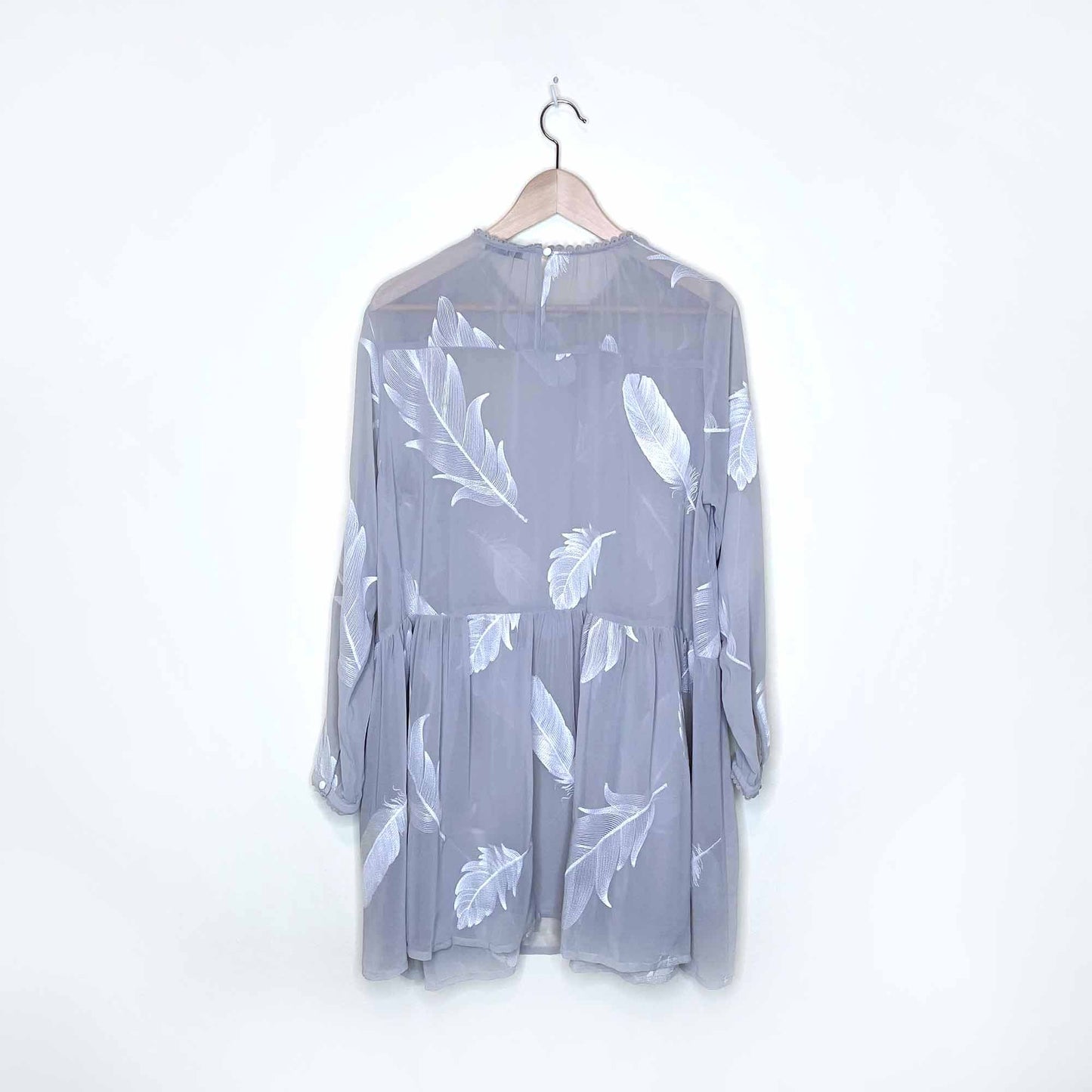 uo little white lies grey chiffon dress with feather embroidery - size m/l