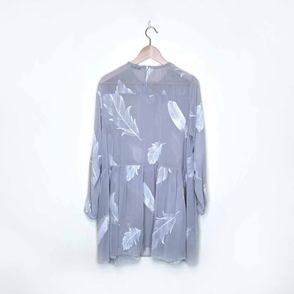 uo little white lies grey chiffon dress with feather embroidery - size m/l