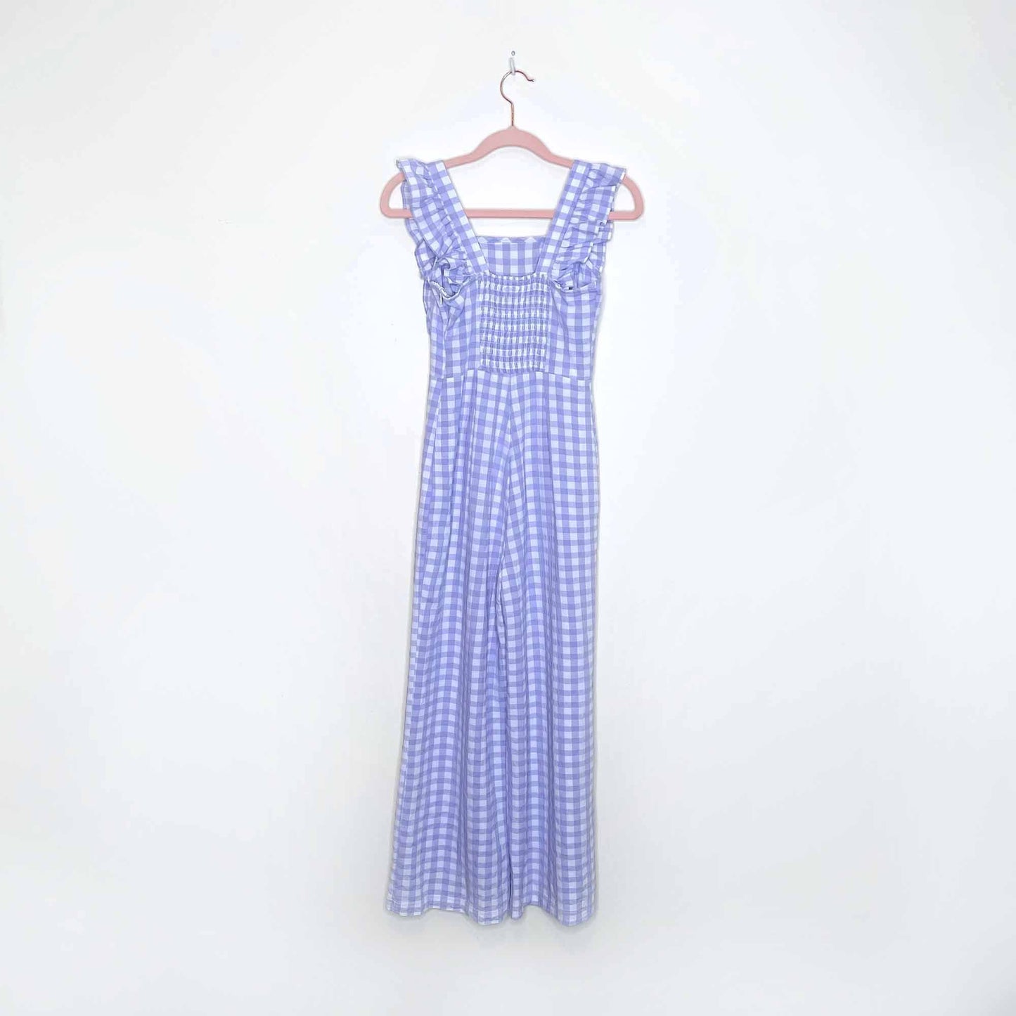 uo urban outfitters emerson purple gingham ruffled jumpsuit - size xs