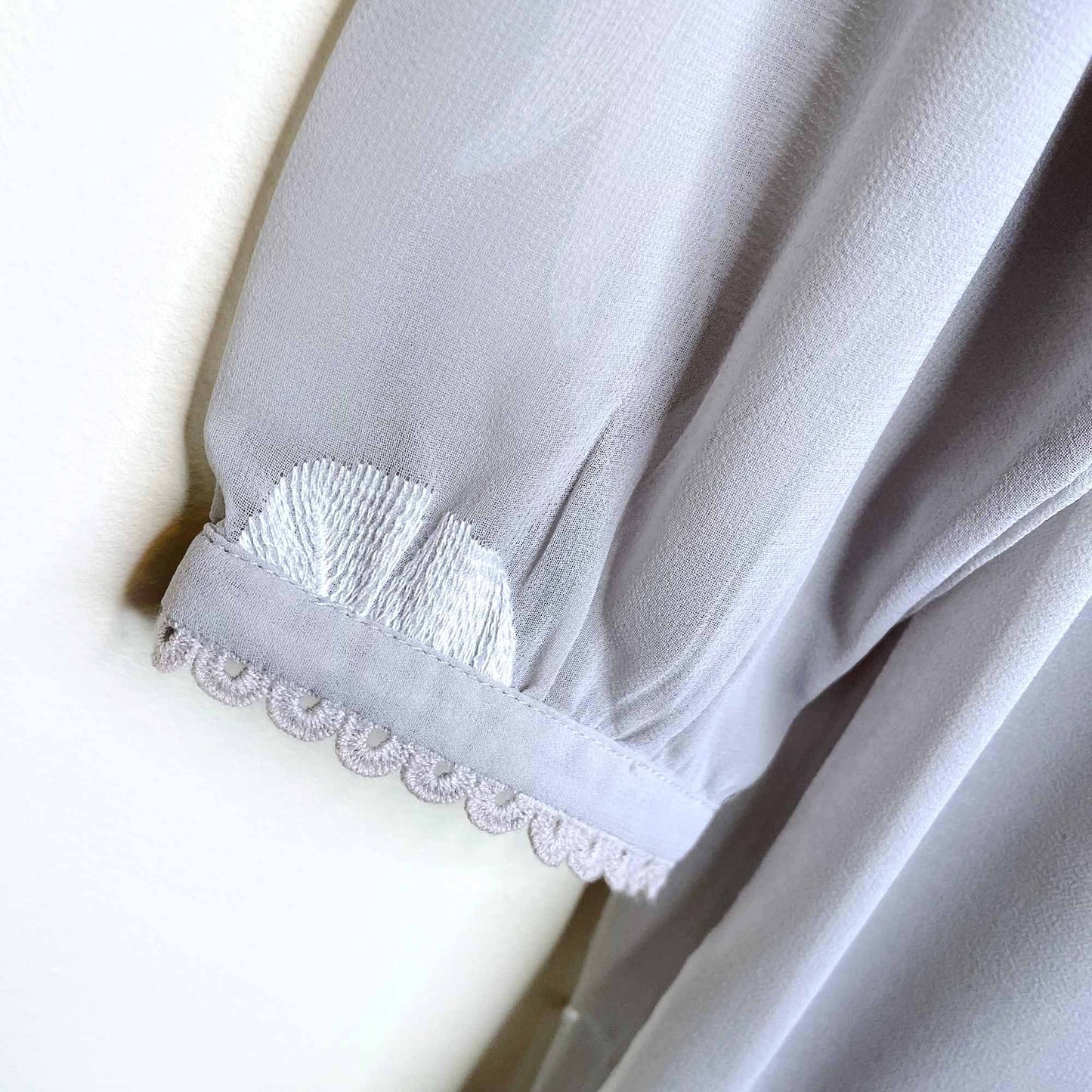 uo little white lies grey chiffon dress with feather embroidery - size m/l