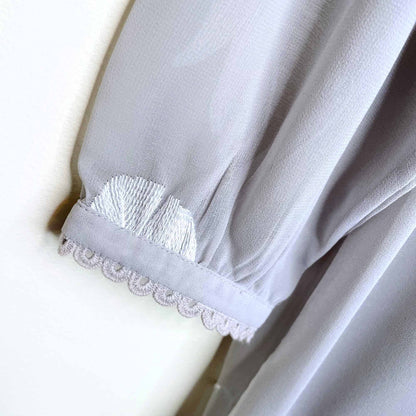 uo little white lies grey chiffon dress with feather embroidery - size m/l