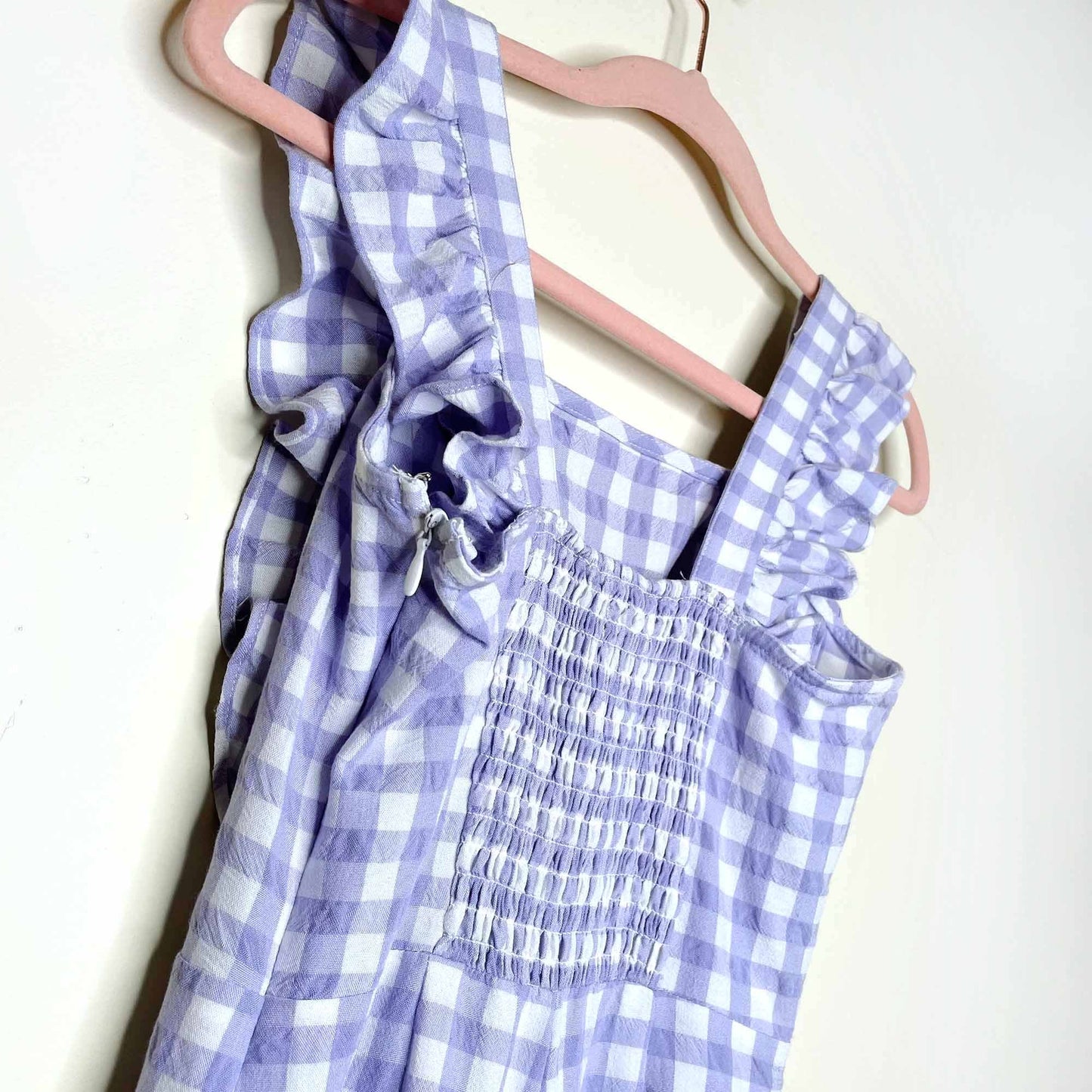 uo urban outfitters emerson purple gingham ruffled jumpsuit - size xs