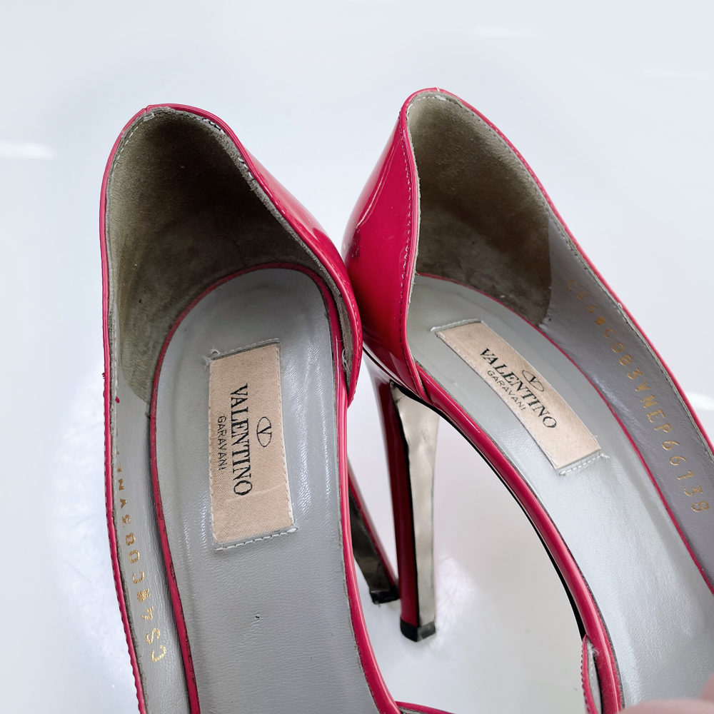 valentino pink d'orsay peep toe patent leather bow pumps - size 38