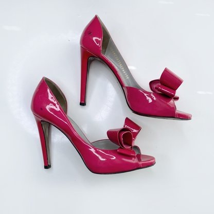 valentino pink d'orsay peep toe patent leather bow pumps - size 38