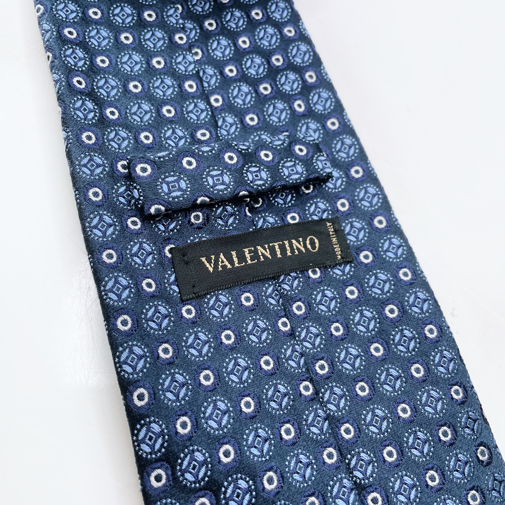 vintage valentino blue silk tie with circle pattern