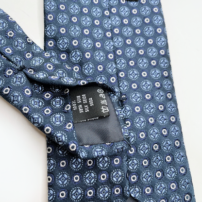 vintage valentino blue silk tie with circle pattern