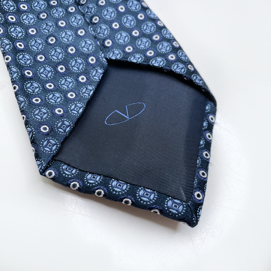 vintage valentino blue silk tie with circle pattern