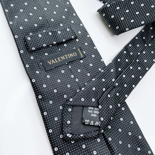 vintage valentino black silk tie with dot pattern